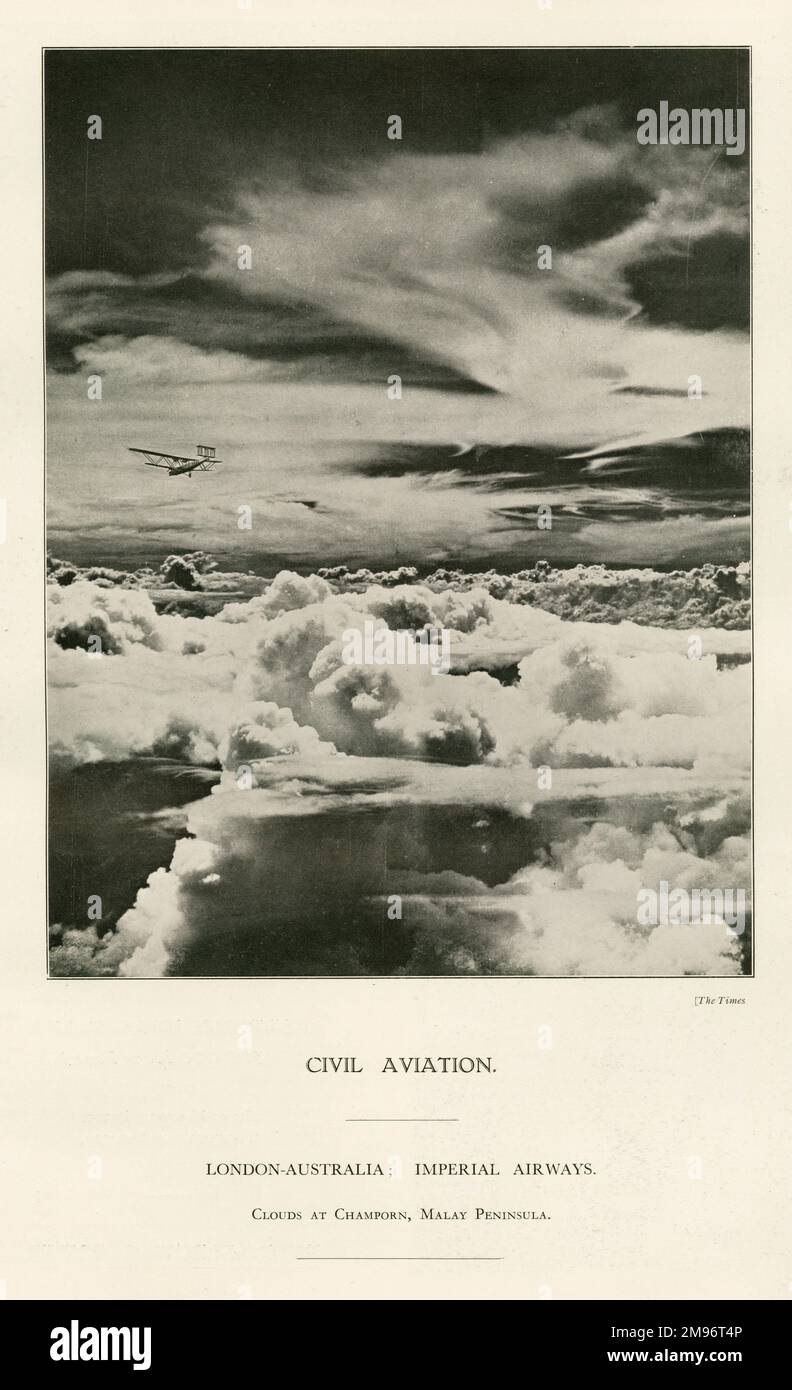 Civil Aviation: London to Australia, Imperial Airways.  Clouds at Champorn, Malay Peninsula Stock Photo