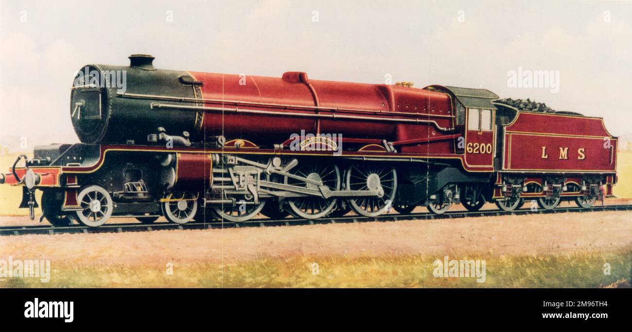 London, Midland & Scottish Railway (LMS) 4-6-2 four cylinder express locomotive, designed by W A Stanier, built at Crewe Works, 1933, painted by F Moore, Loco Mag, vol.39, 1933, p.316a Stock Photo