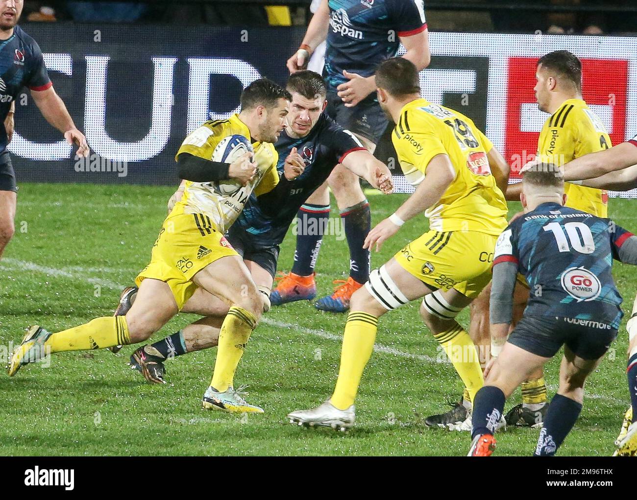 Brice Dulin of Stade Rochelais during the Champions Cup, rugby union match between Stade Rochelais (La Rochelle) and Ulster Rugby on January 14, 2023 at Marcel Deflandre stadium in La Rochelle, France - Photo: Laurent Lairys/DPPI/LiveMedia Stock Photo