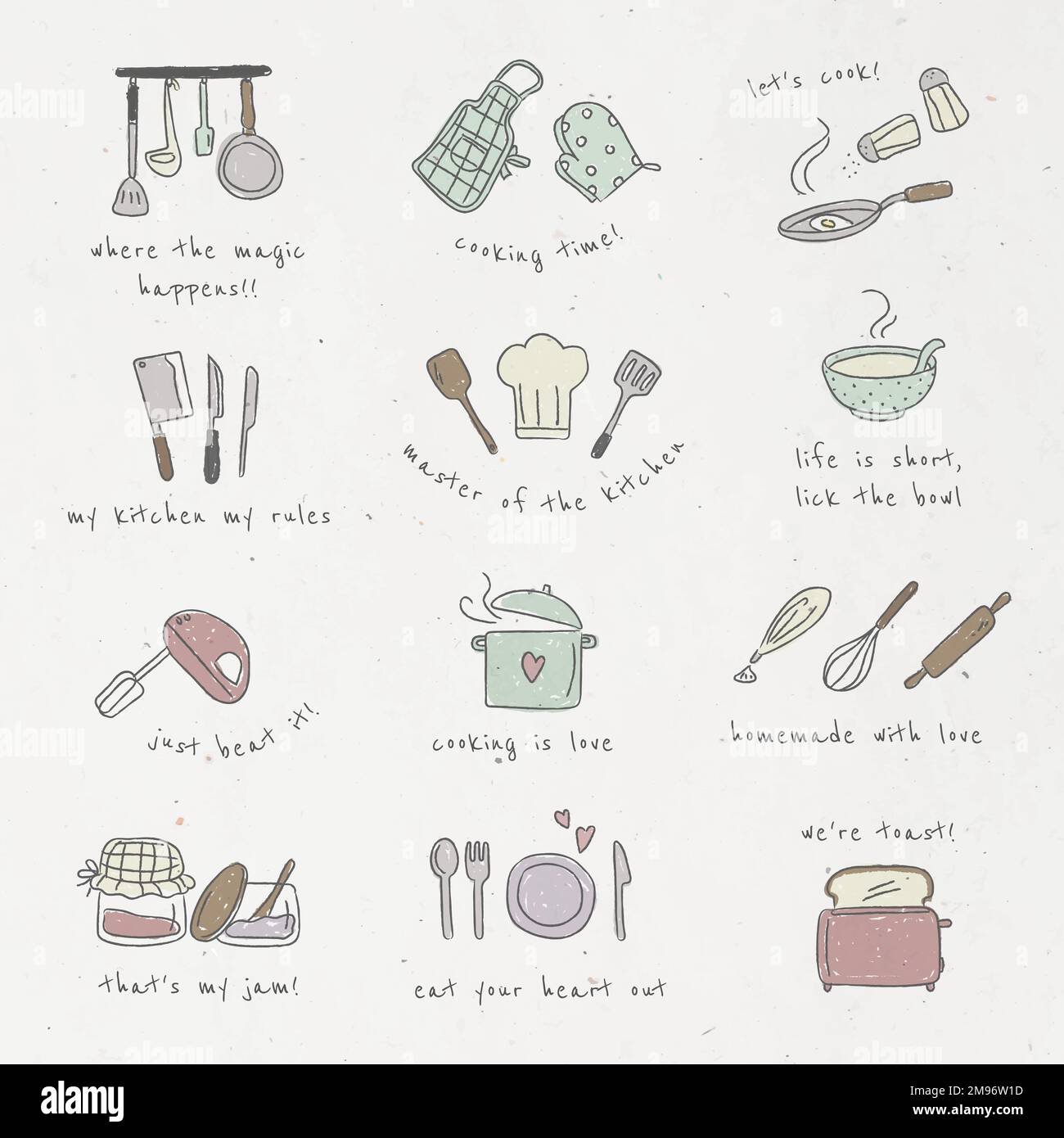 Free Vector  Cute kitchen utensils doodle sticker set