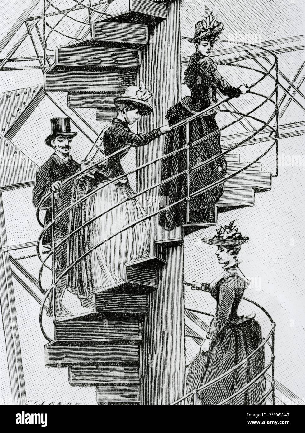 Eiffel Tower., tour of people climbing spiral staircase., eng., 1889 (Acc.No.7202) Stock Photo