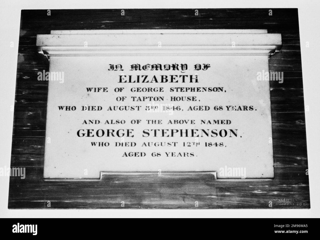 Memorial stone for Elizabeth, wife of George Stephenson, d.1846 aged 68 and G Stephenson, d.1848 aged 68 Stock Photo