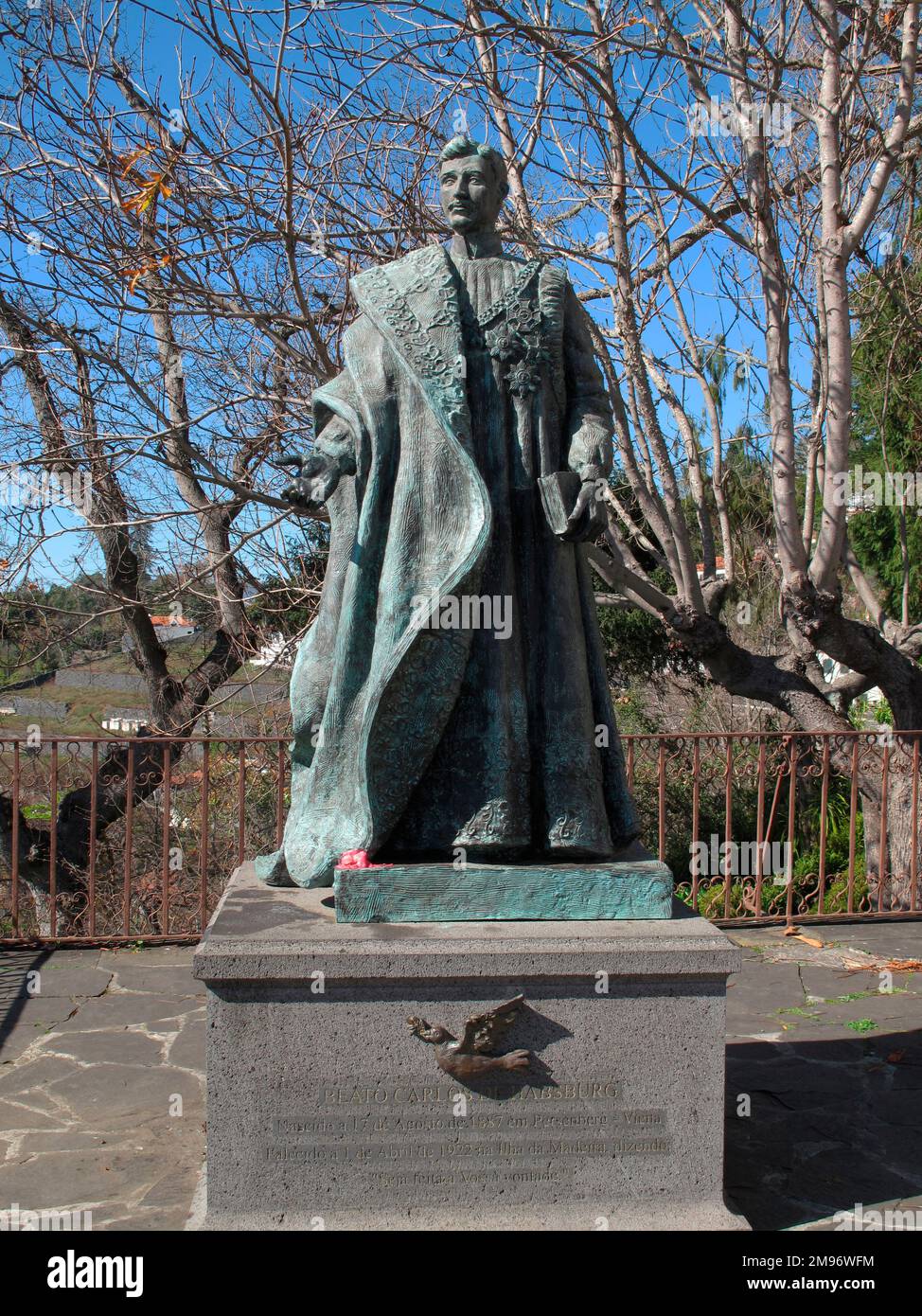 Portugal, Madeira, Funchal, Monte: Statue of the last Habsburg Emperor Karl I. Charles I of Austria or Charles IV of Hungary was, among other titles, the last ruler of the Austro-Hungarian Empire. Stock Photo