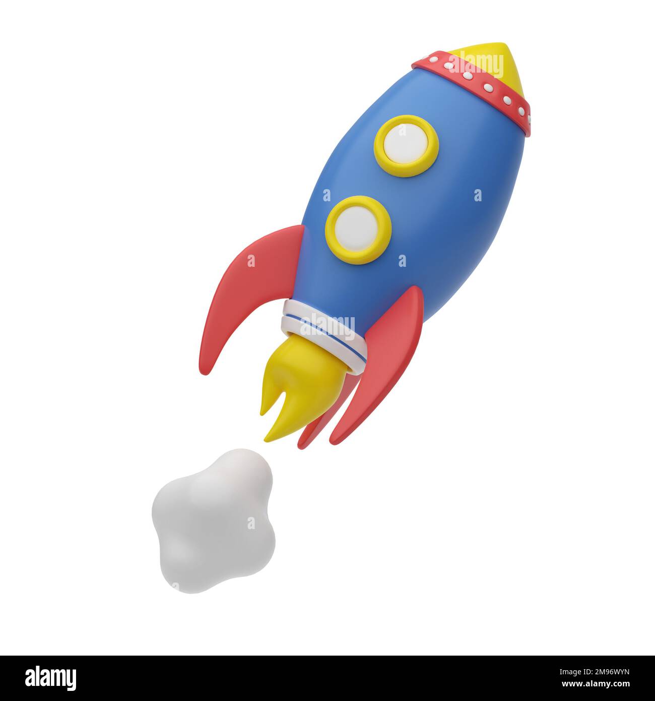 3D render. Cartoon rocket flying up. A symbol of space, startup, achievement of goals. 3D plastic business icon for website, application and user inte Stock Photo