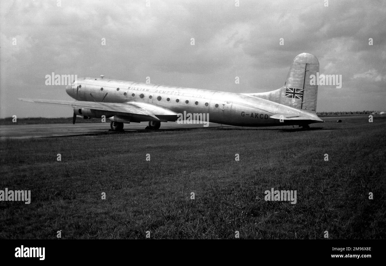 Avro Tudor 5s were built for BSAA but never used as passenger airliners.  Refitted as fuel tankers and used on the Berlin Airlift.  G-AKCD was sold to William Dempster Ltd. and flown by them from 1950 to 1954 Stock Photo