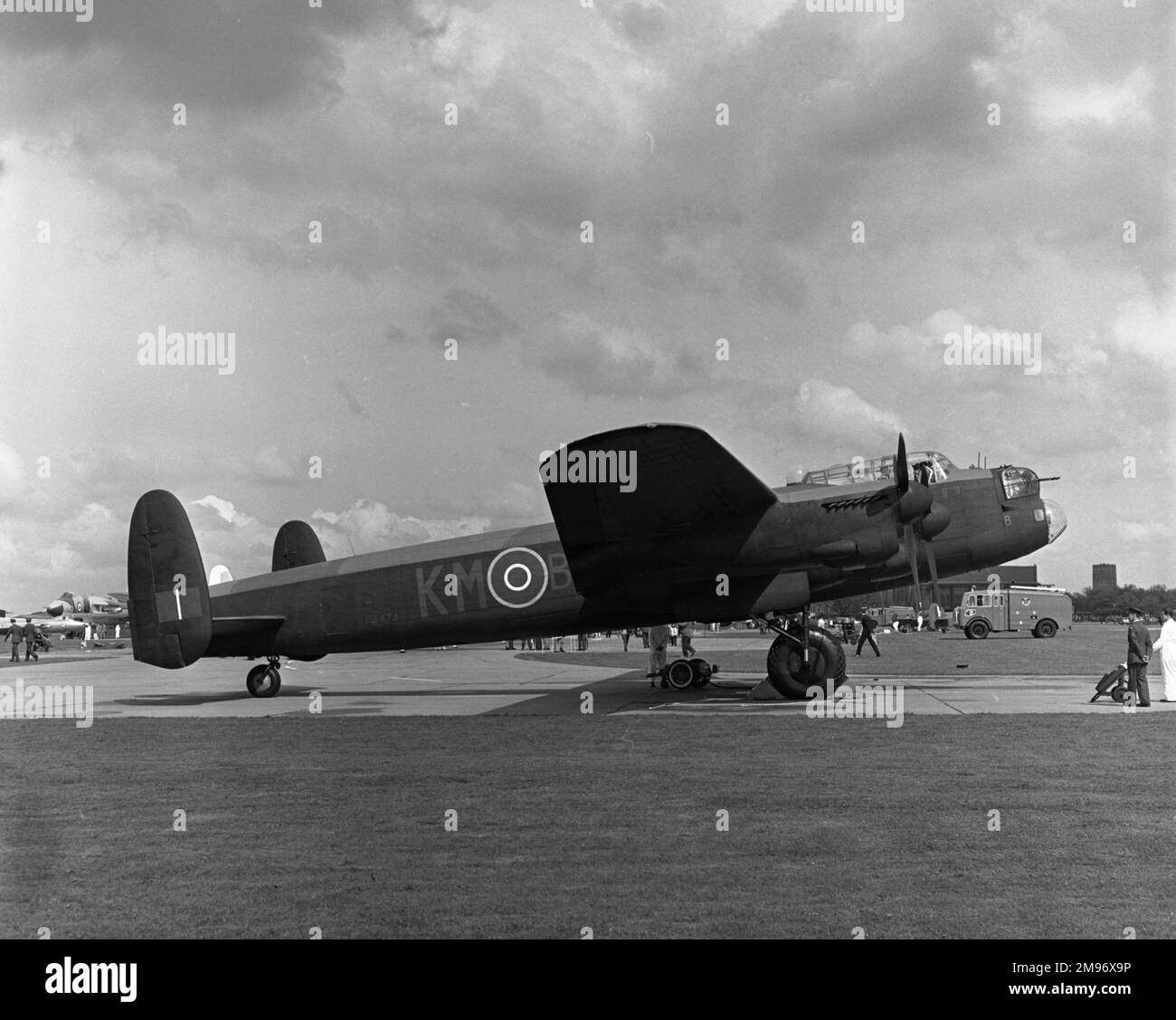 The Battle of Britain Memorial Flight’s Lancaster is one of only two flying examples in the world.  Performs at airshows every year in Britain. Stock Photo