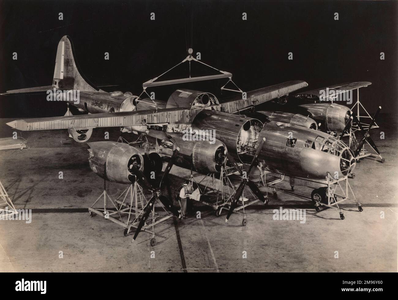 The pre-completed components of a Boeing B-29 are brought together at Boeing’s Wichita, Kansas Division. Stock Photo