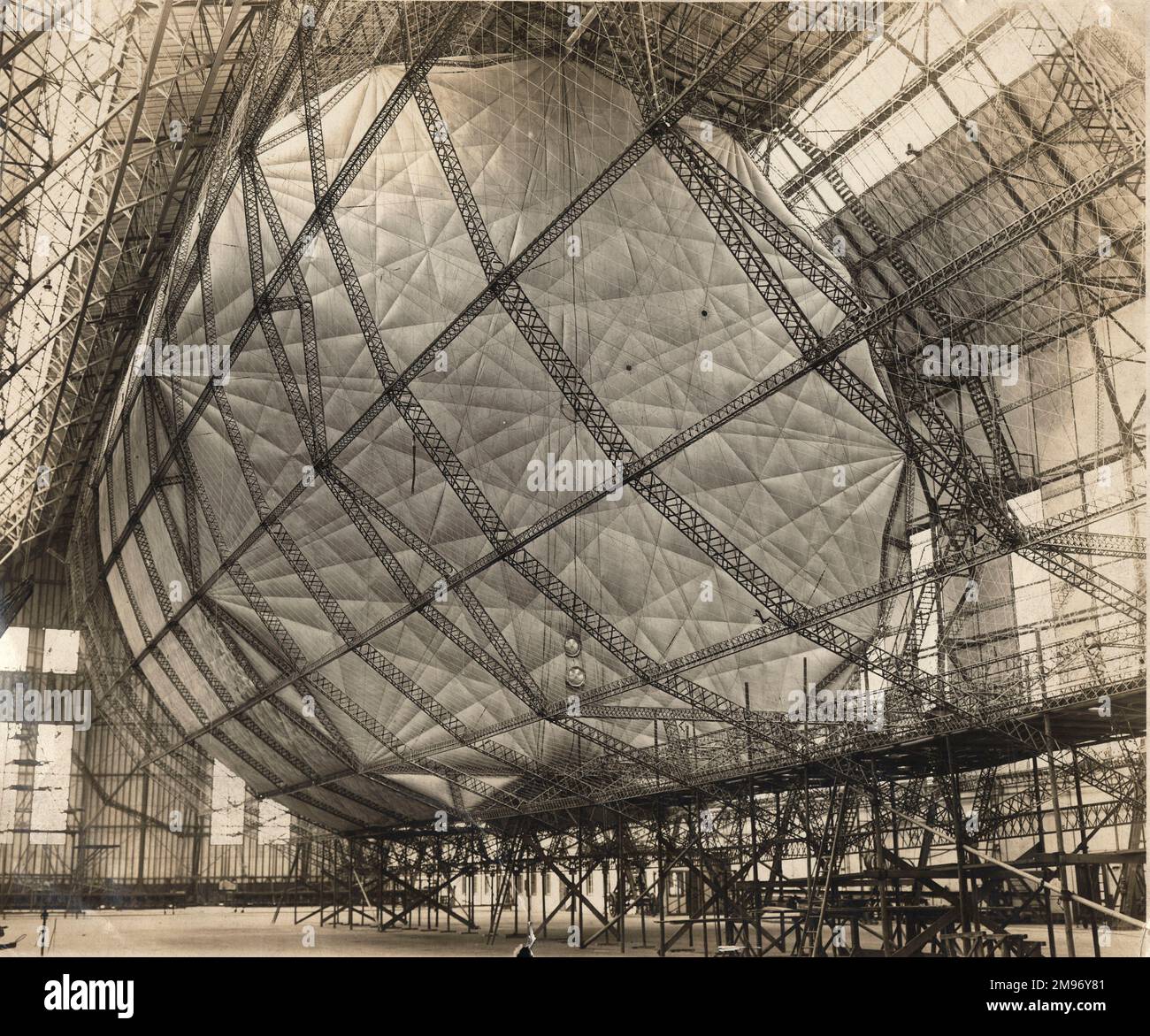Airship Los Angeles under construction with one test cell inflated. Stock Photo