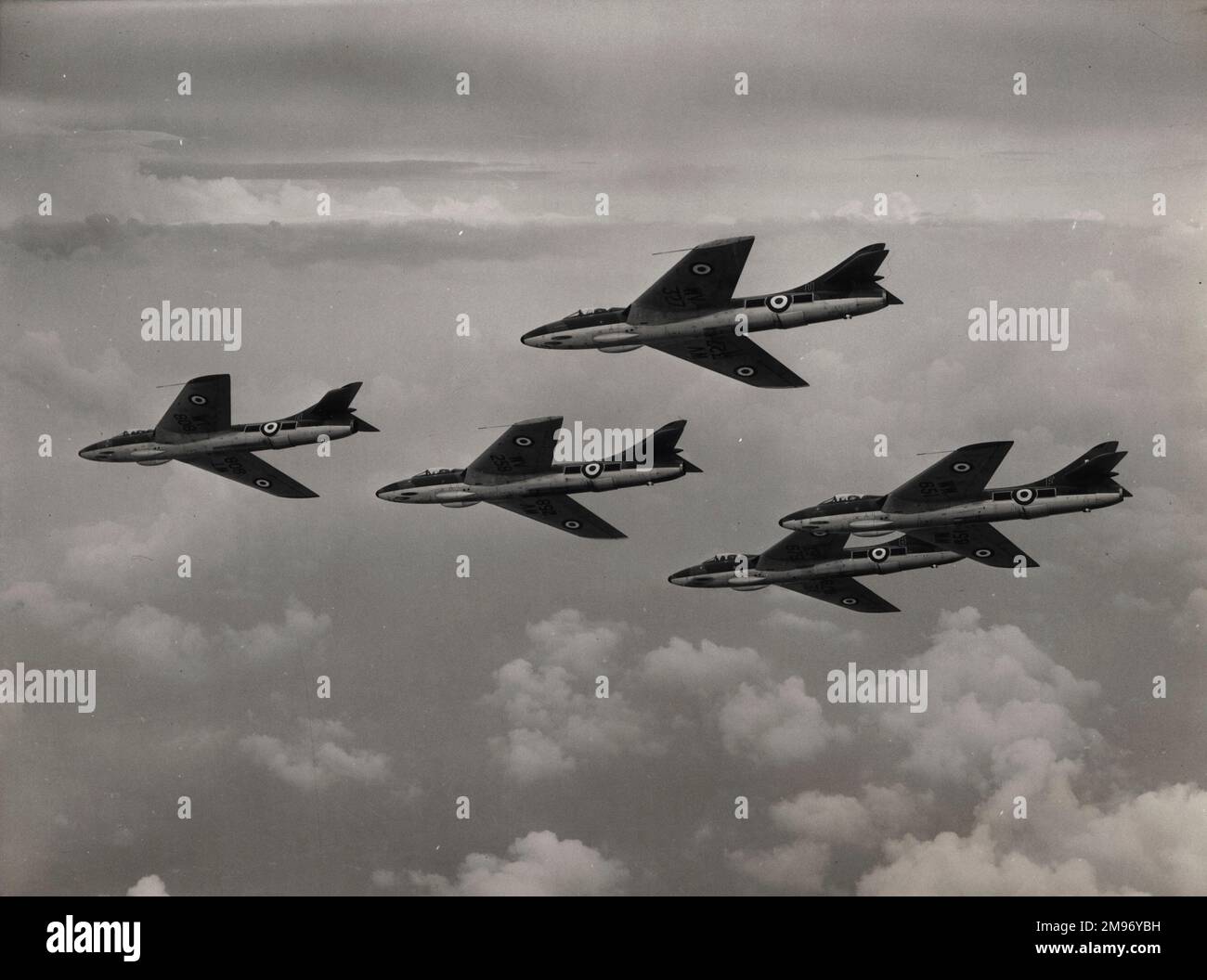 Five Hawker Hunter 4s in formation. Stock Photo