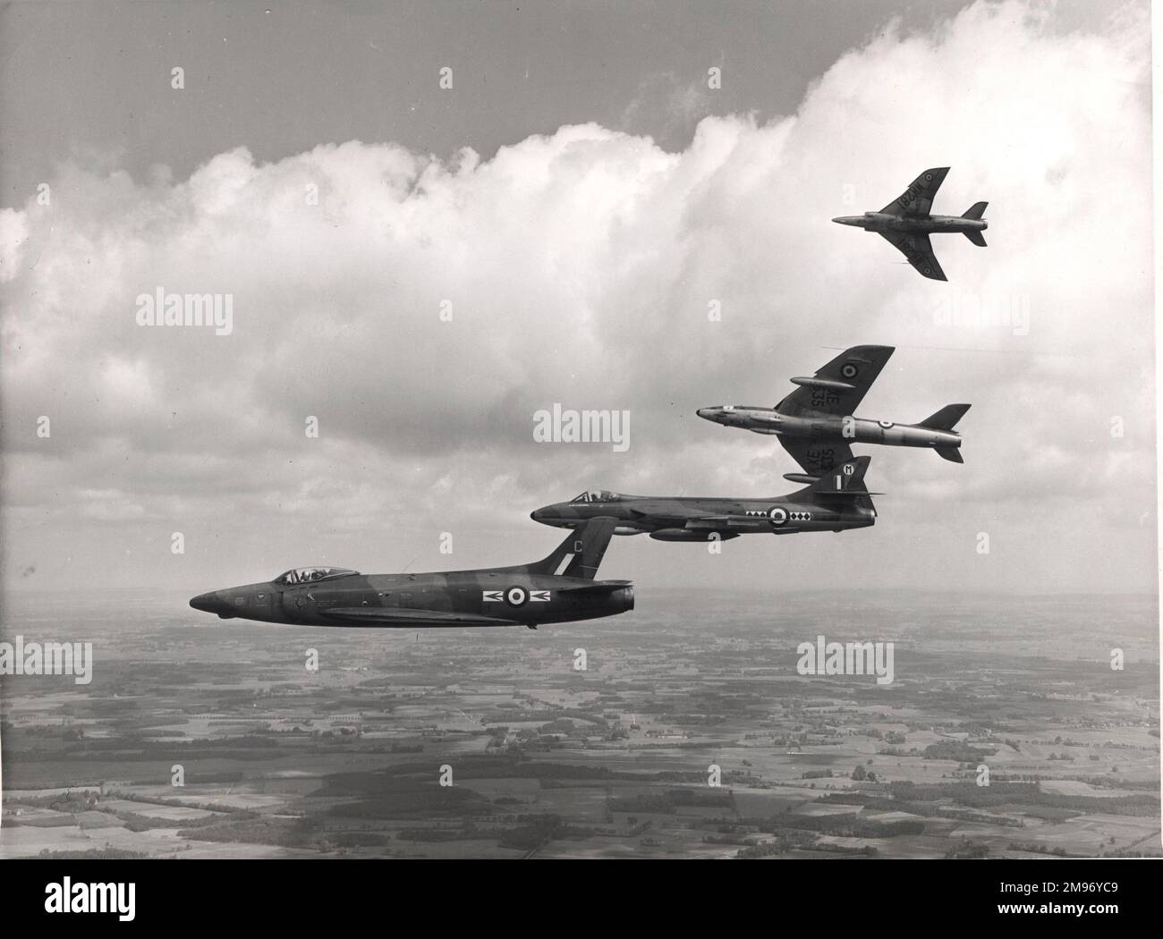 Two Hawker Hunter F6s and two Supermarine Swift F4s. Stock Photo