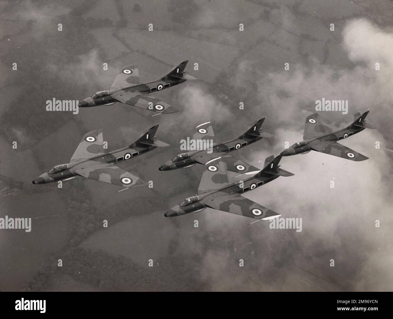 Five Hawker Hunters in formation. Stock Photo