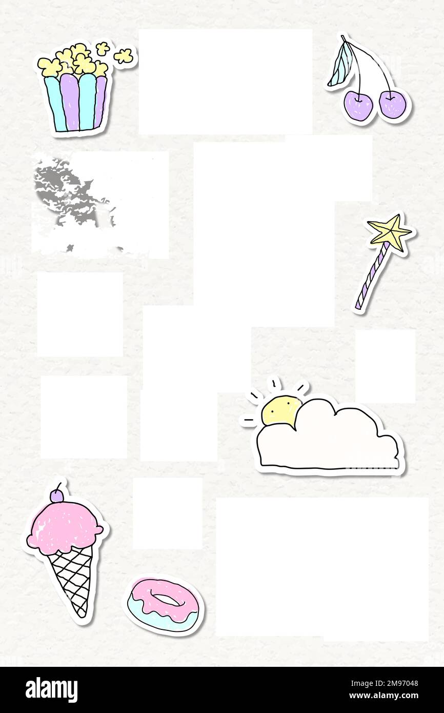 Cute pastel doodle journal sticker with a white border set on a beige