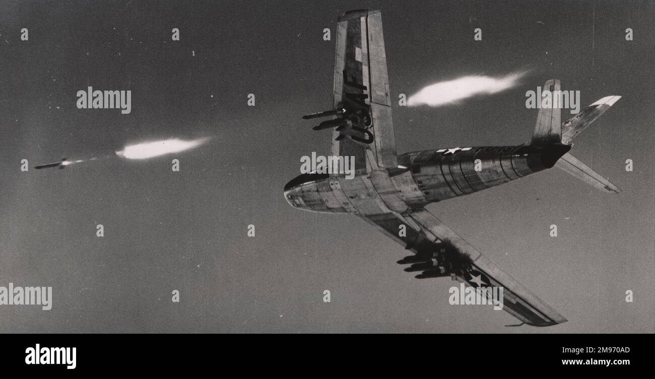 Rocket firing North American F-86A Sabre Stock Photo - Alamy