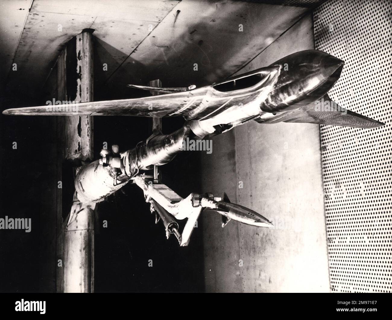 Blue Steel model on a sting below a Handley Page Victor model in an ARA wind tunnel. Stock Photo