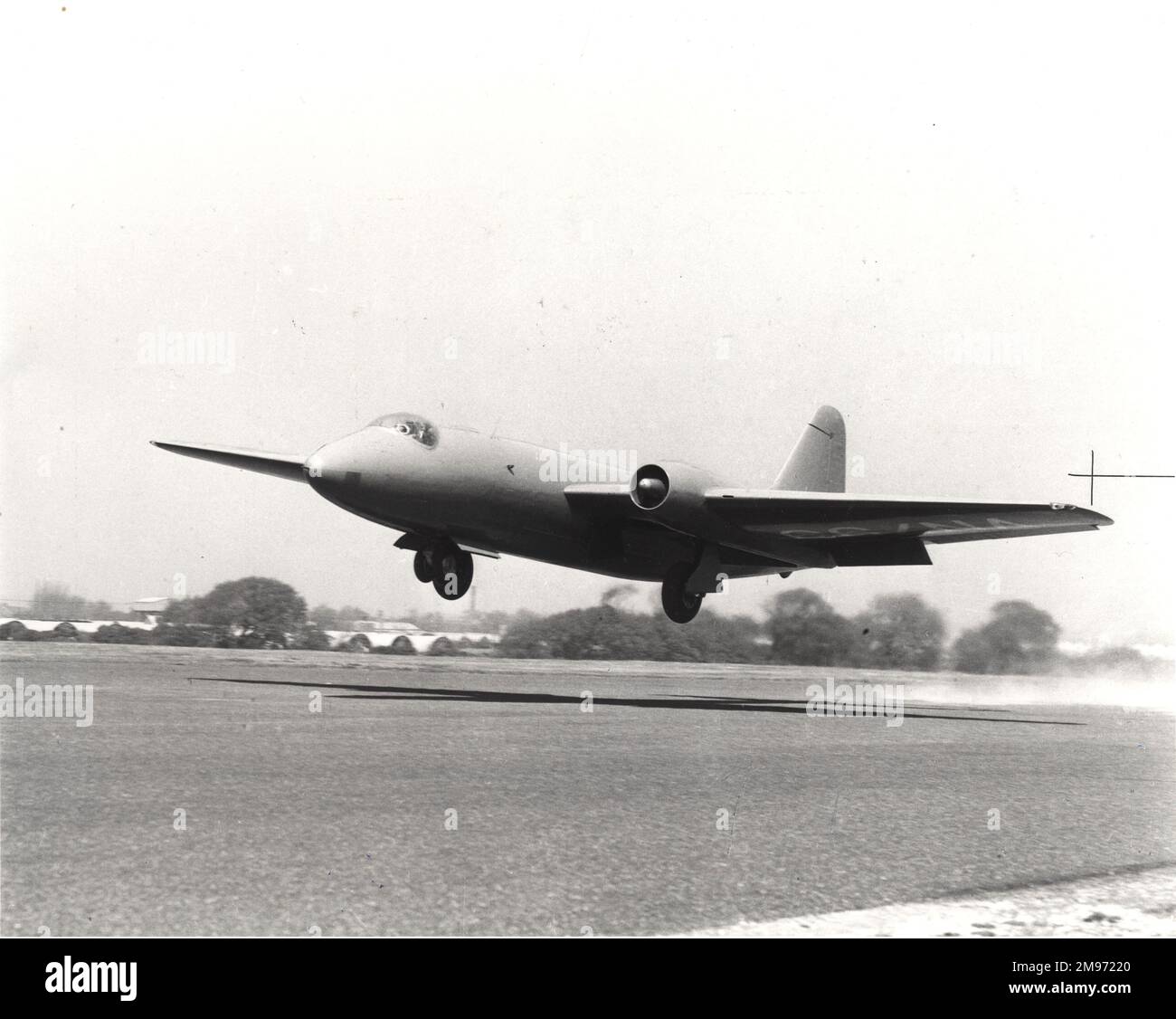 The first prototype English Electric Canberra, VN799, makes one of a number of short hops on 12 May 1949, the day before its first flight. Stock Photo