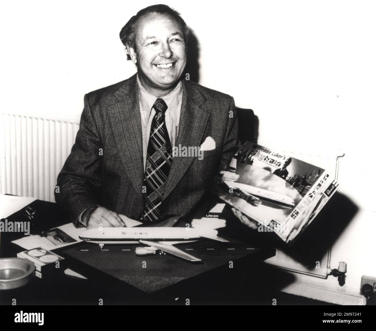 Sir Freddie Laker and Skytrain model kit. Stock Photo