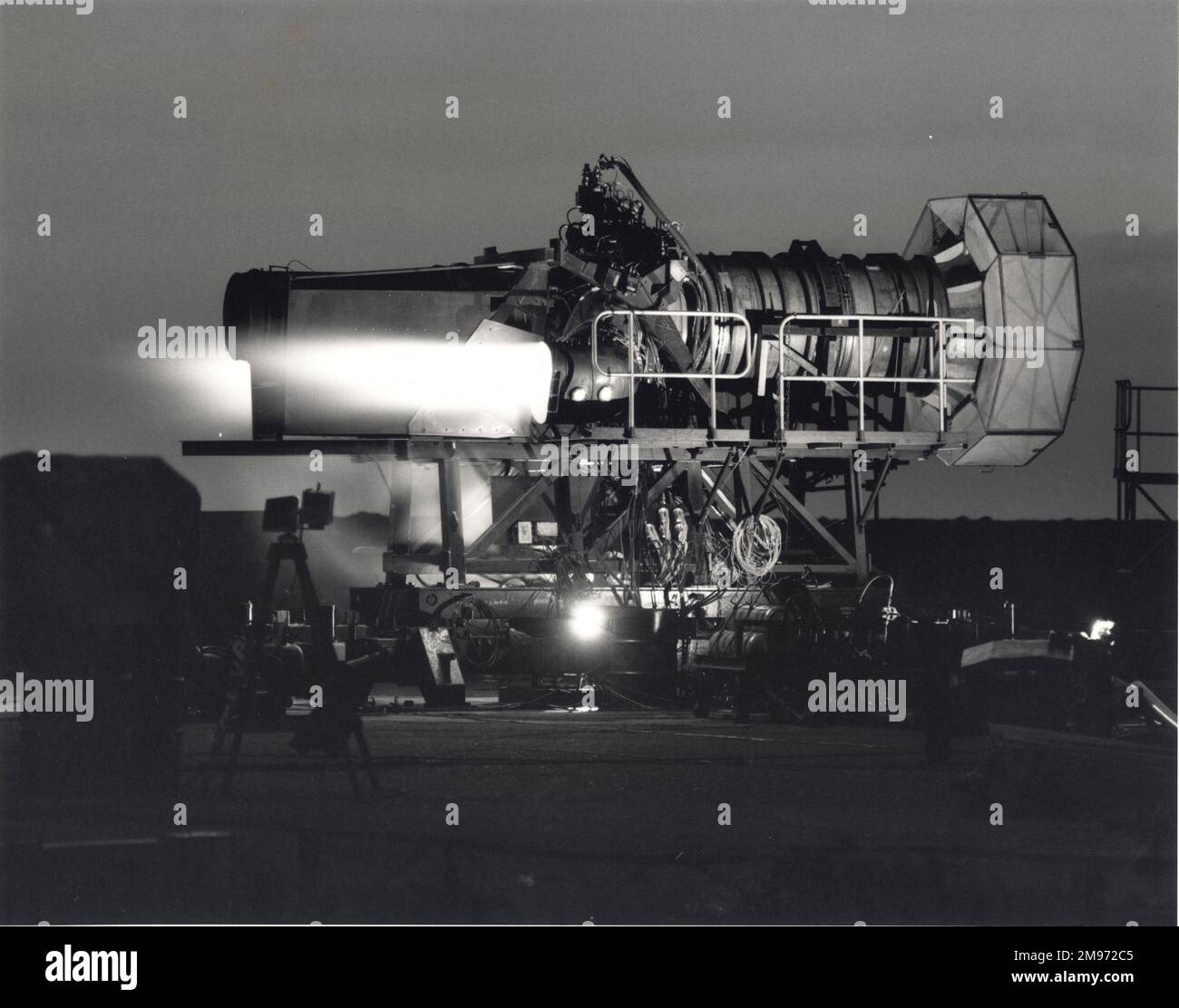 Rolls-Royce Pegasus turbofan during plenum chamber burning tests in 1981. Stock Photo