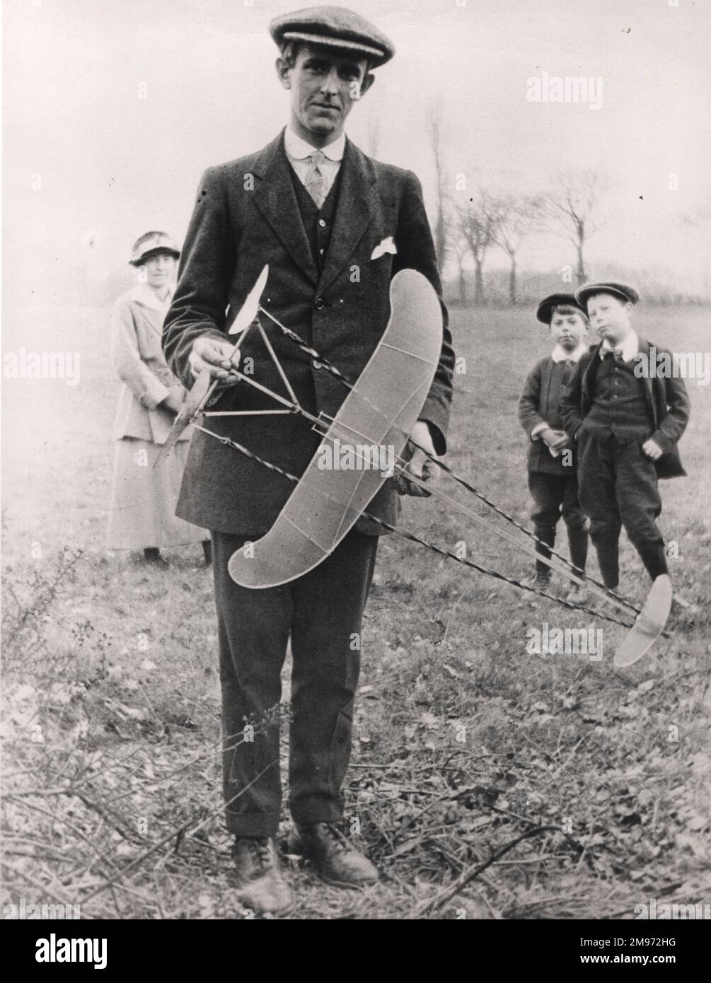 Sydney Camm with an aircraft model at Byfleet in 1915. Stock Photo