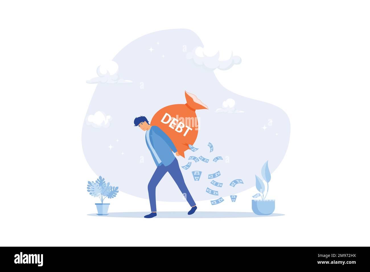 Debt burden, financial obligation or loan payment, heavy load of money ...