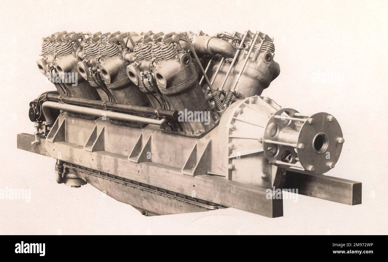 Sturtevant Model 7 12-cylinder, water-cooled inline engine. Stock Photo