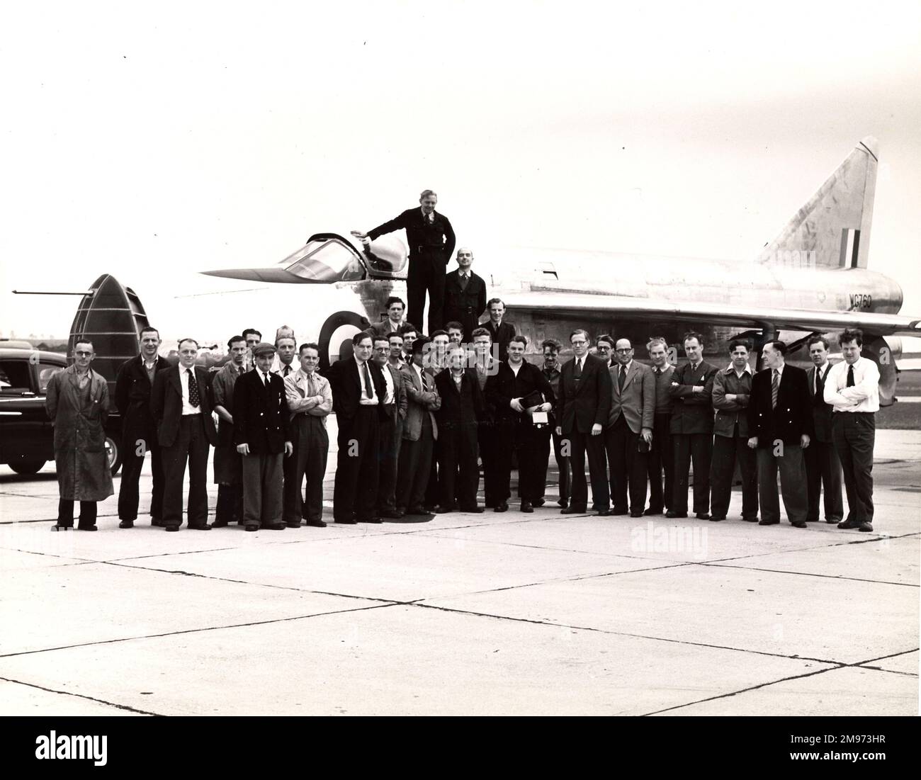 The English Electric P1 support team at Boscombe Down. Stock Photo