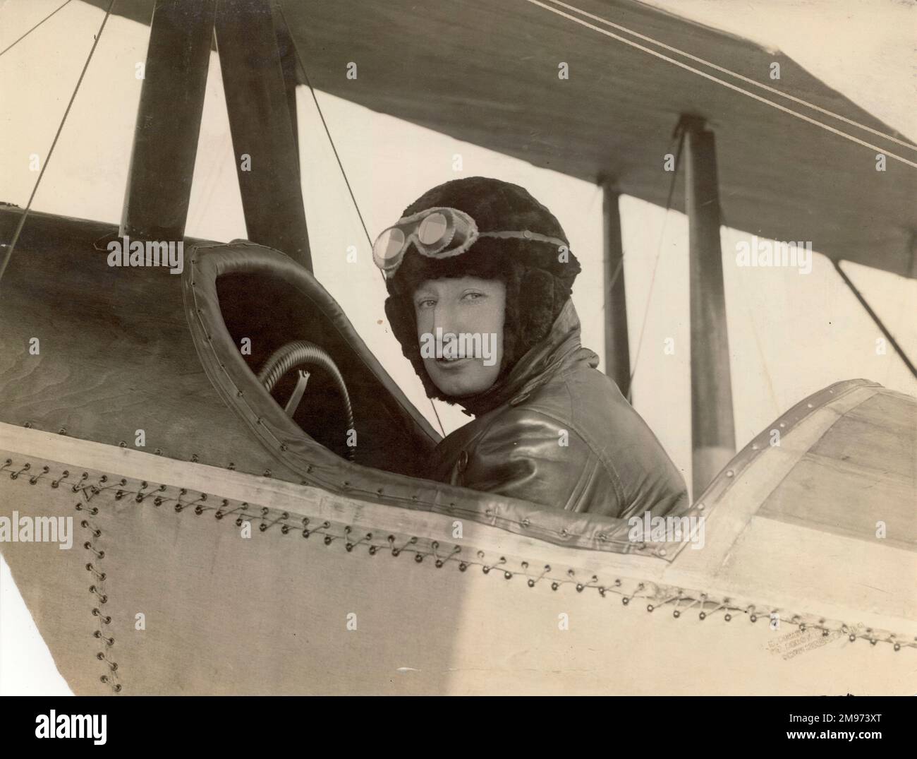 William Rowland Ding, 1885-1917, chief test pilot for Blackburn Aircraft. He is shown here sitting in the cockpit of a modified Handley Page G in 1914. Stock Photo