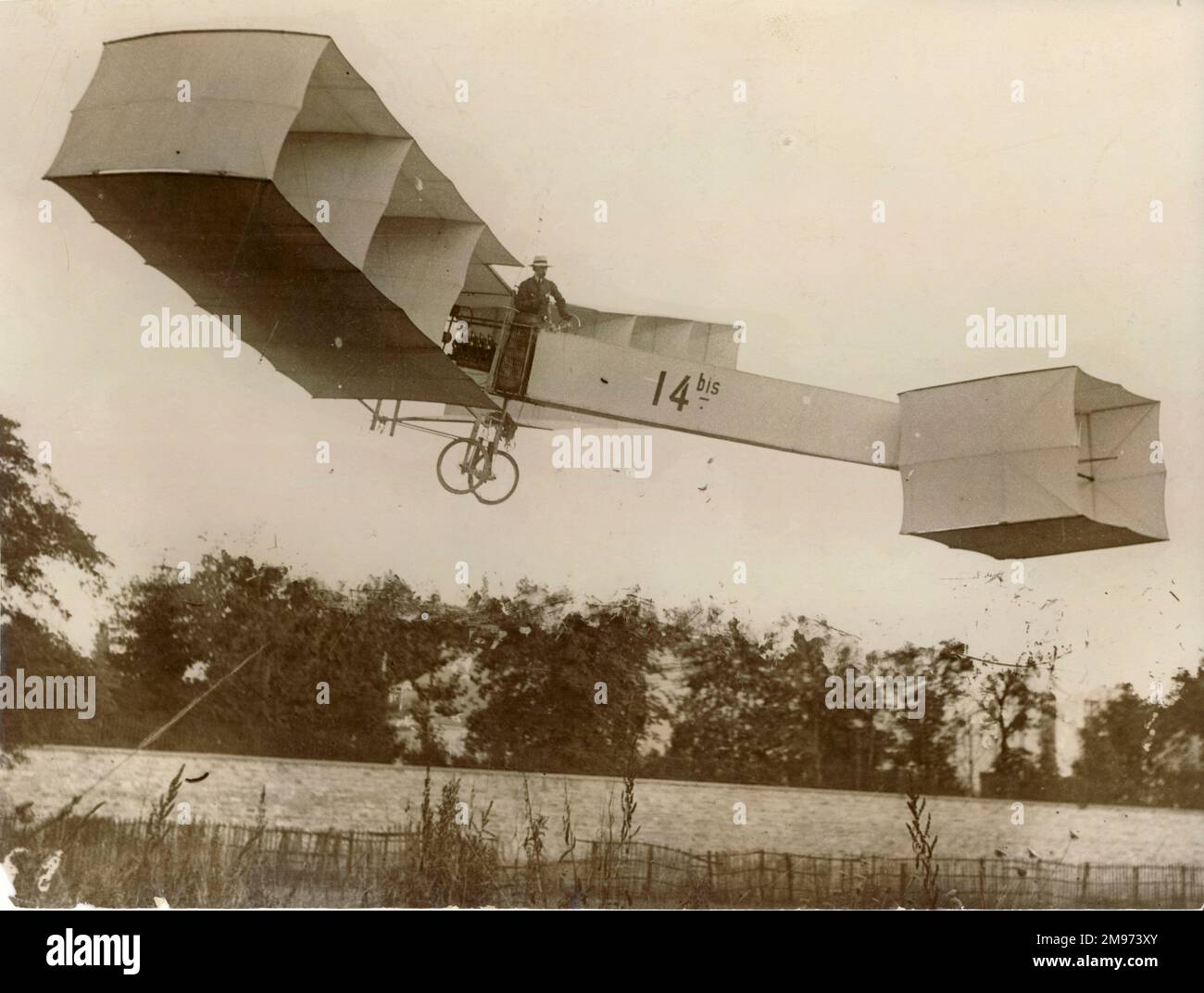 SantosDumont 14bis first flight in Europe, 1906. Date 1906 Stock