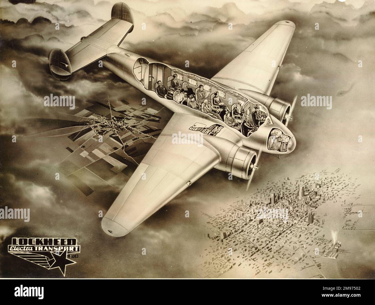 Lockheed Electra artist’s cutaway drawing. Stock Photo