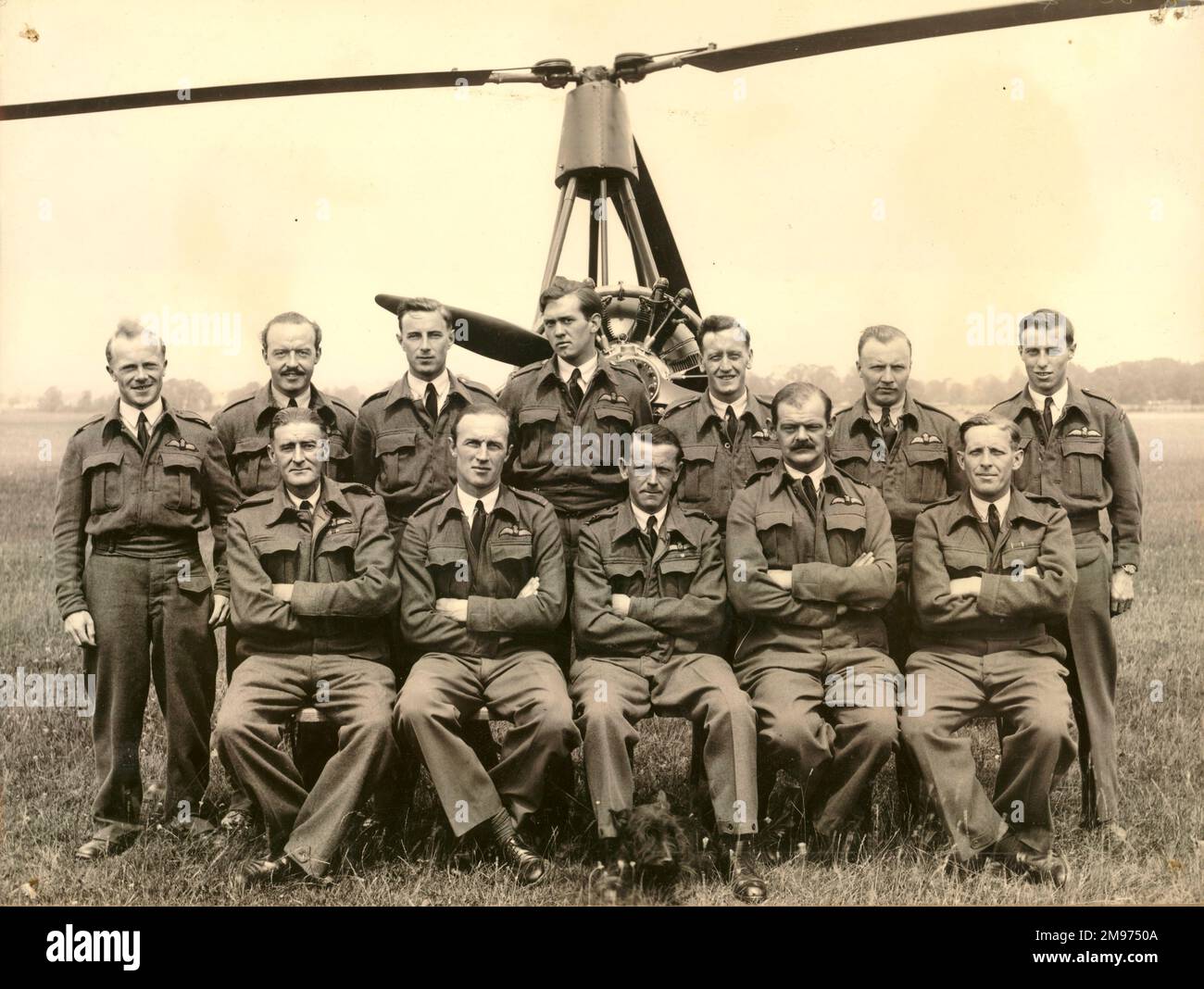 529 Squadron at RAF Halton. circa 1943. Standing: F/O Jimmy Harper, F/O Norman Hill, F/O George ‘Henry’ Ford, F/O John Dennis, F/O not identified, F/O Jack Follis and F/O Major (Kiwi) Eade. Seated: Flt Lt Tommy Walsh, Flt Lt Guy Turner, Sqn Ldr Alan Marsh, AFC (CO), Flt Lt Maurice Houdret and F/O Willie Dunn (Eng Off). Personnel identified on 5 July 2007 by Sqn Ldr Basil Arkell, RAF (Retd), the last known surviving pilot from No 529 Squadron. The photo was taken just prior to Basil joining the squadron. Stock Photo