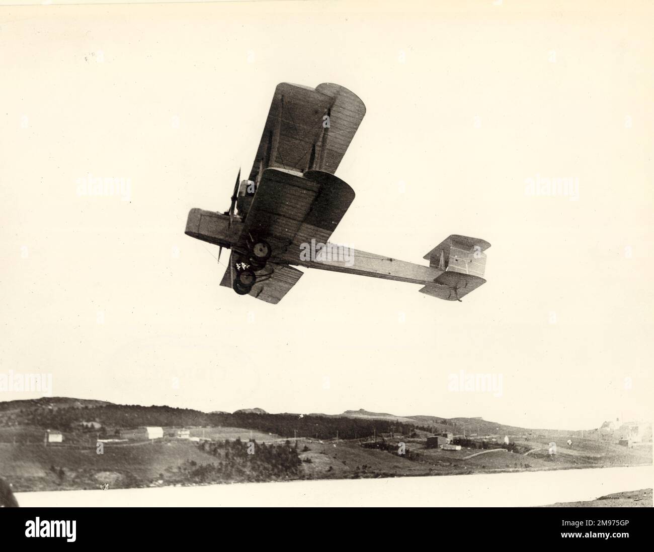 Take-off from Newfoundland of Alcock and Brown’s Vickers Vimy for the first direct Atlantic flight, 14 June 1919. Stock Photo