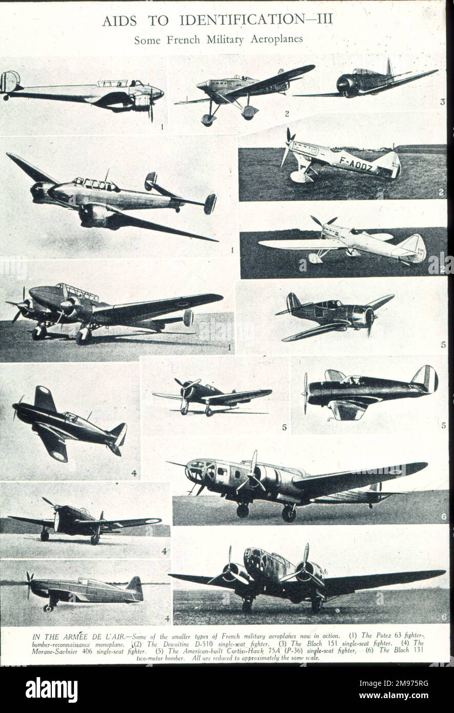 World War 2 recognition poster of French military aircraft. Stock Photo