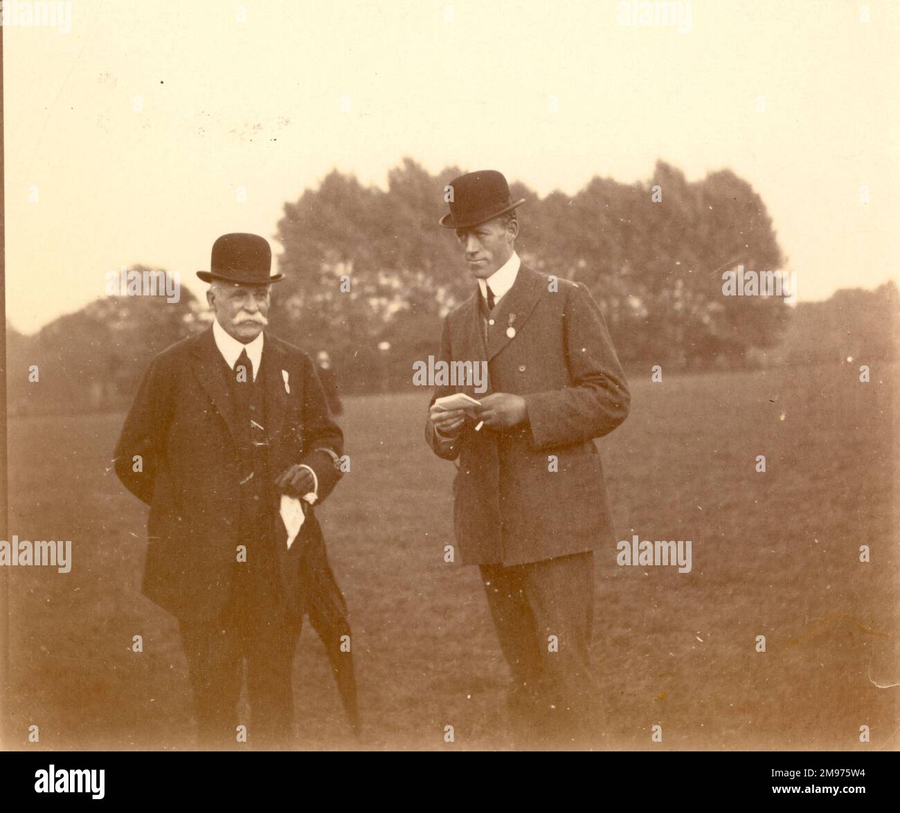 Col H.S. Massey (chairman) and Stephen A. Marples (secretary) of the Aerial League at the Model Flying Competition at Wembley, Saturday, 11 September 1909. Stock Photo