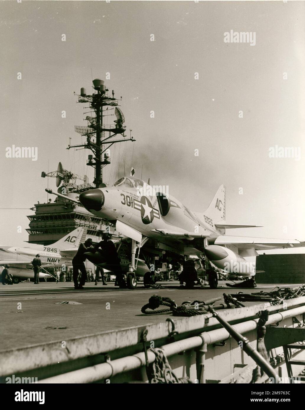 A Douglas A-4C Skyhawk, 148526 about to depart from the USS Independence. Stock Photo