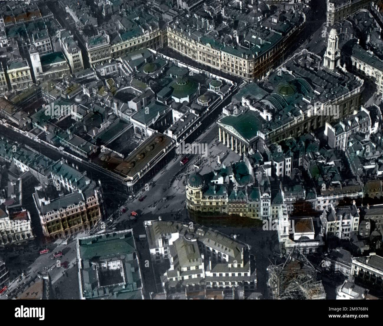 A coloured aerial view of the Bank of England, London. A Simmonds view. Stock Photo