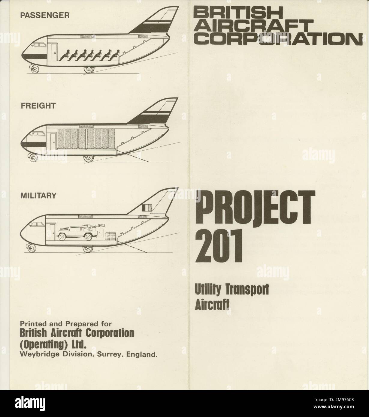 BAC Project 201 Utility Transport Aircraft leaflet. Outside. Stock Photo