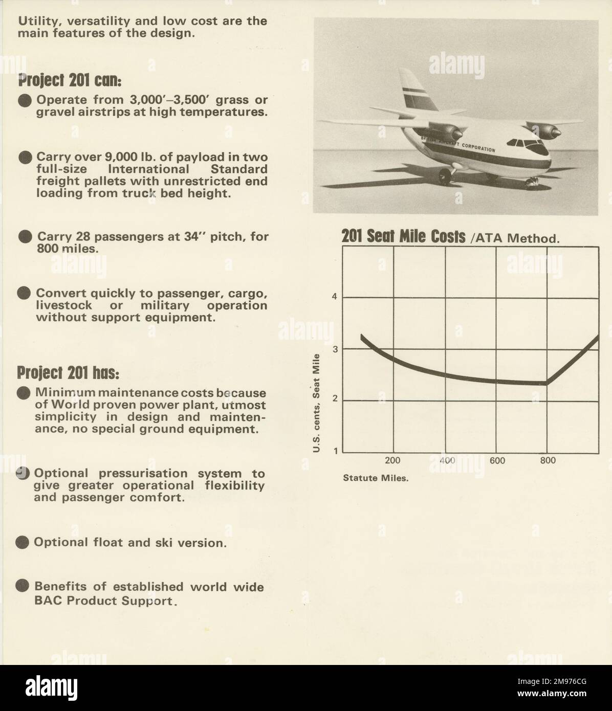 BAC Project 201 Utility Transport Aircraft leaflet. Inside. Stock Photo