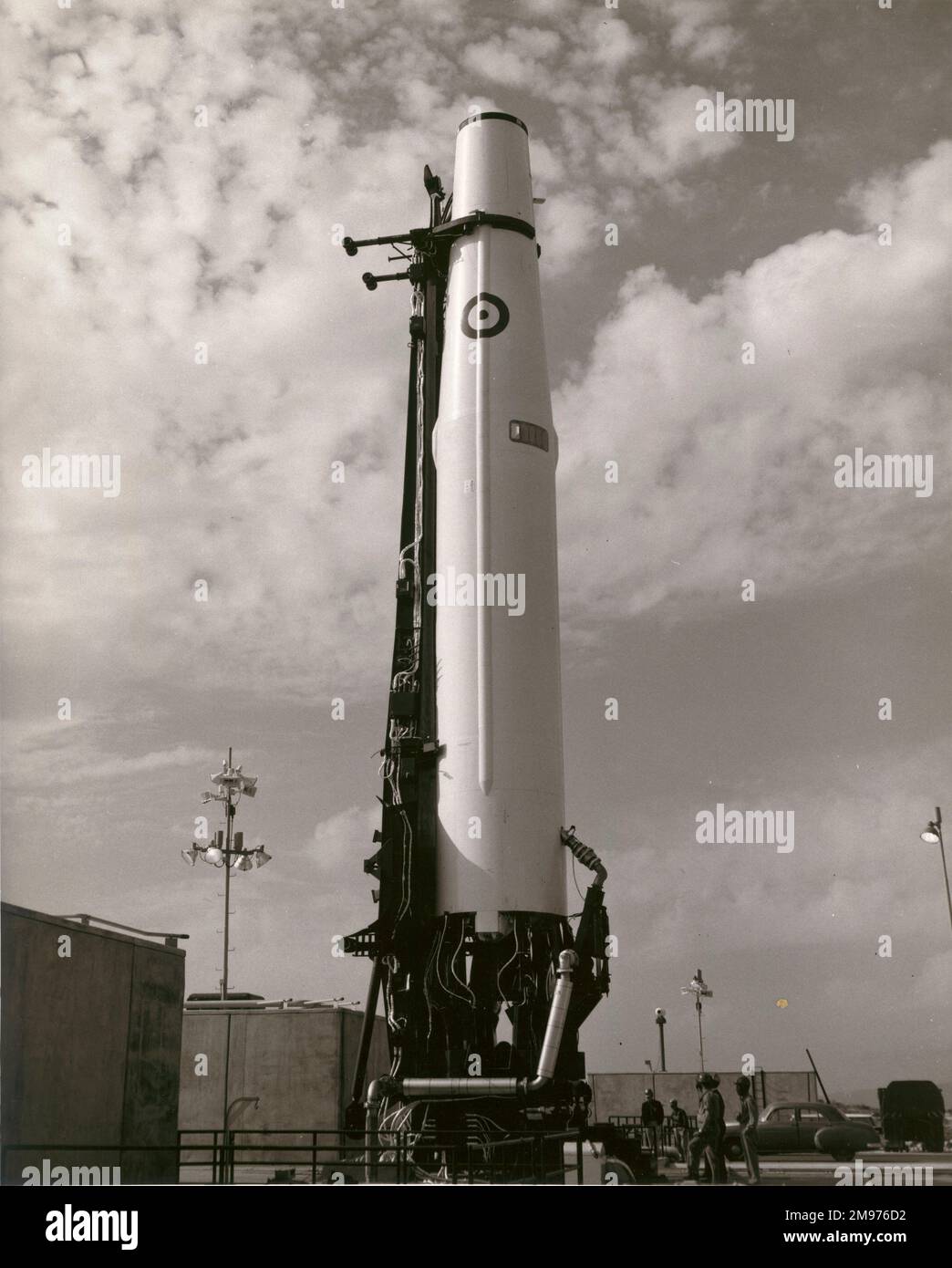 A Thor IRBM of the RAF during pre-launch checkouts by a crew trained at Vandenberg. Stock Photo