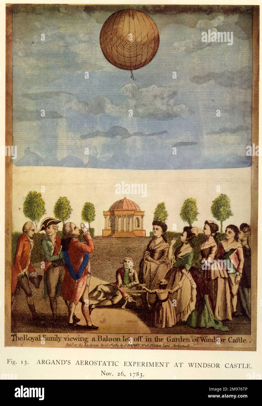 Plate showing Argand’s aerostatic experiment at Windsor Castle. 26 November 1783. Stock Photo
