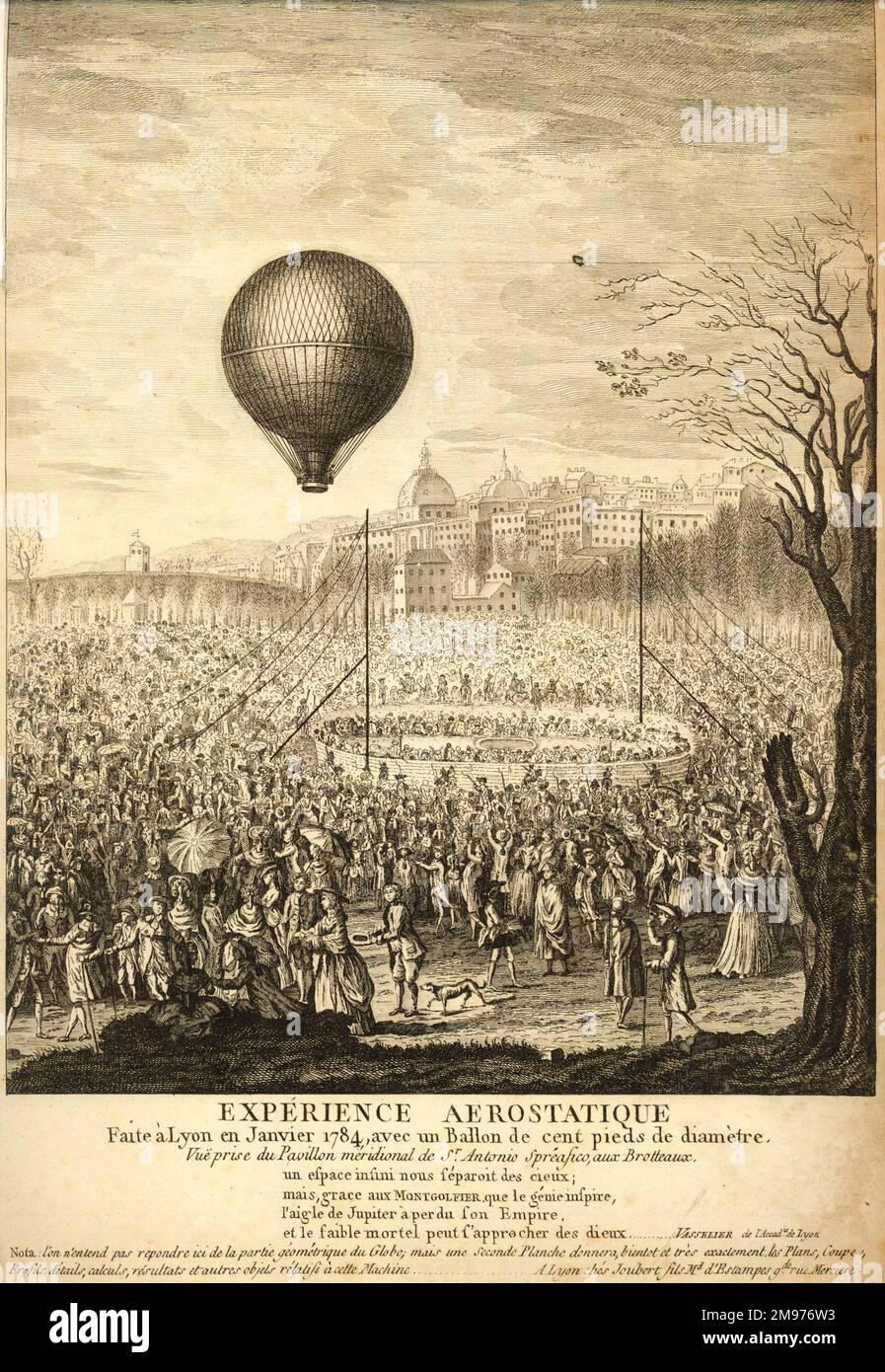 Plate showing “Expérience Aerostatique. Faite à Lyon Janvier 1784, avec un Ballon de cent pieds de diameter.” Stock Photo