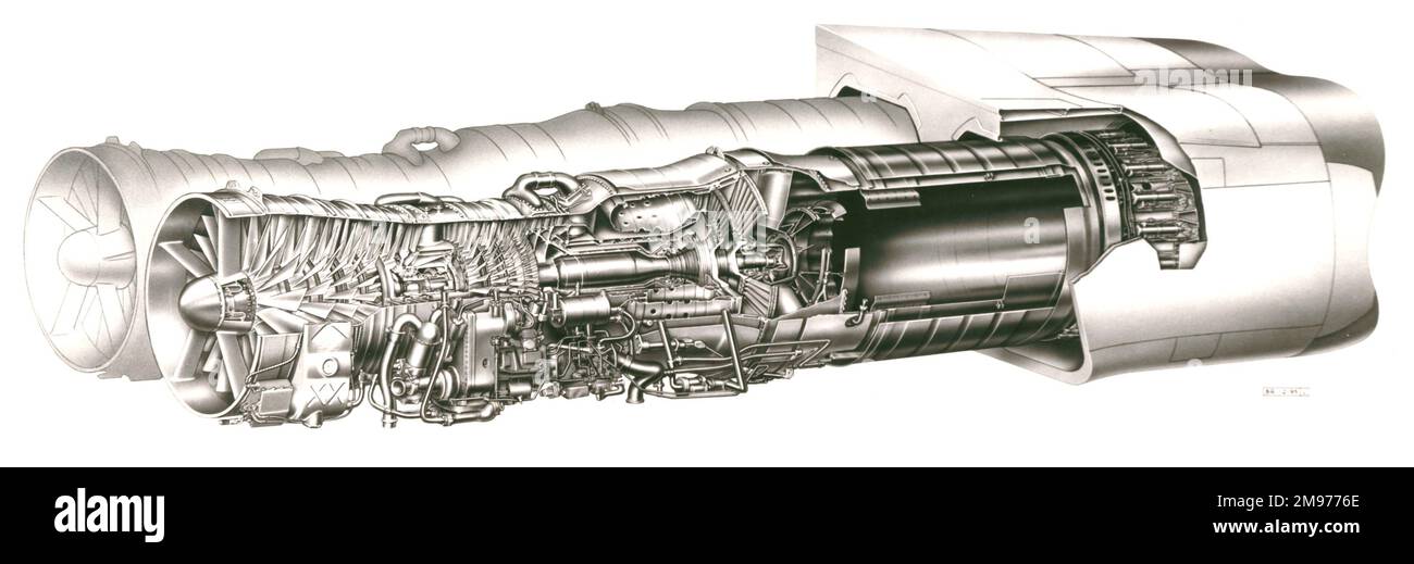 Cutaway drawing of the Rolls-Royce/Snecma Olympus 593 engine installation on Concorde. Stock Photo