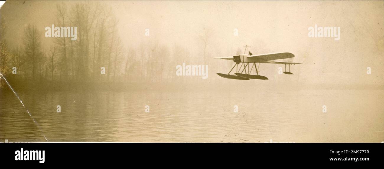 Blériot XXI Hydro above the Seine, January 1913. Stock Photo