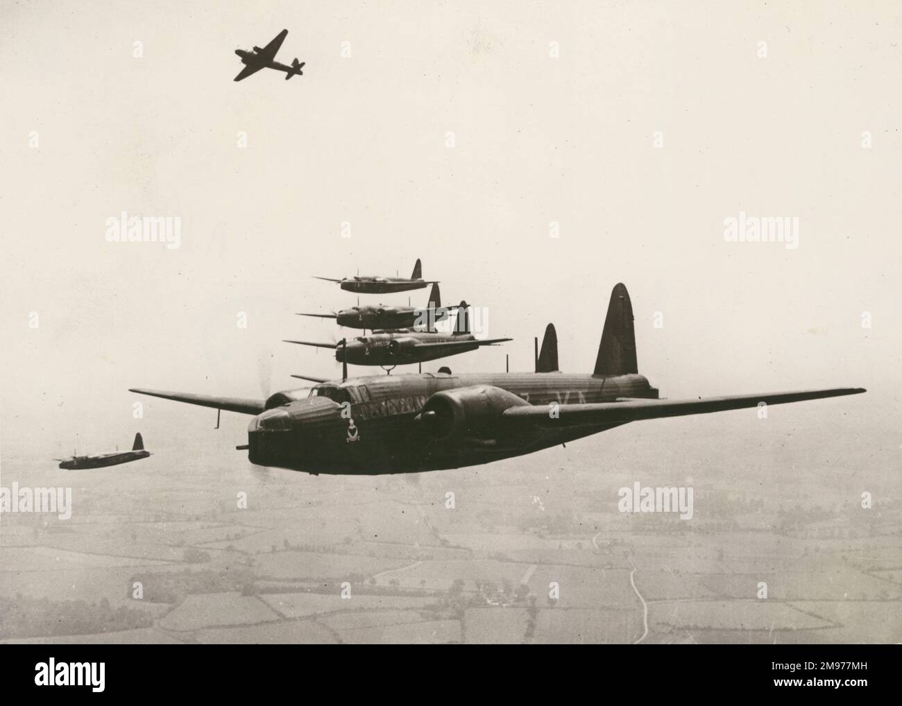 Vickers Wellington I bombers in formation. Stock Photo