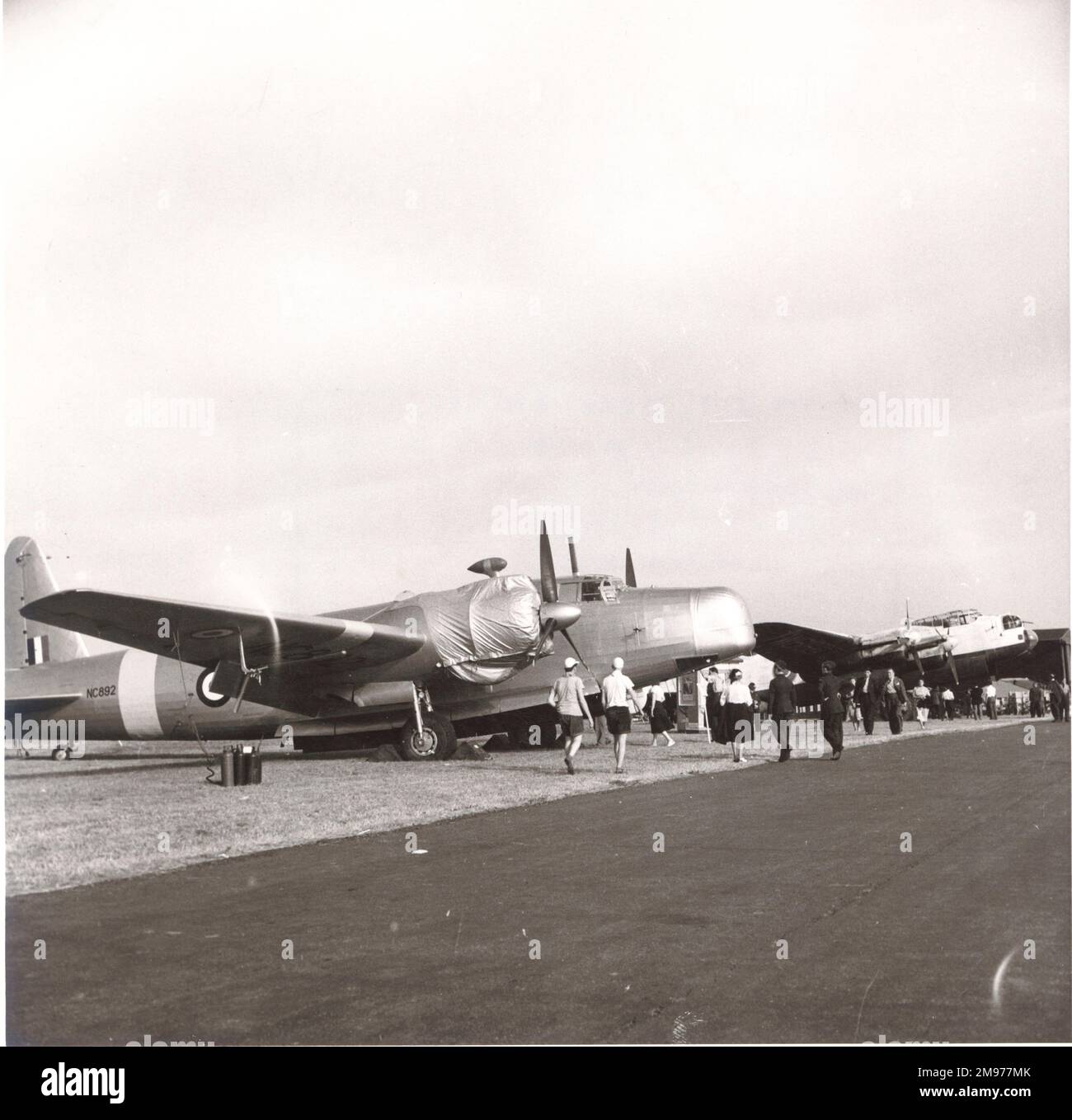 Vickers Wellington TX, NC892 and Avro Lancaster at the 50 years of flying display at Hendon in 1951. Stock Photo