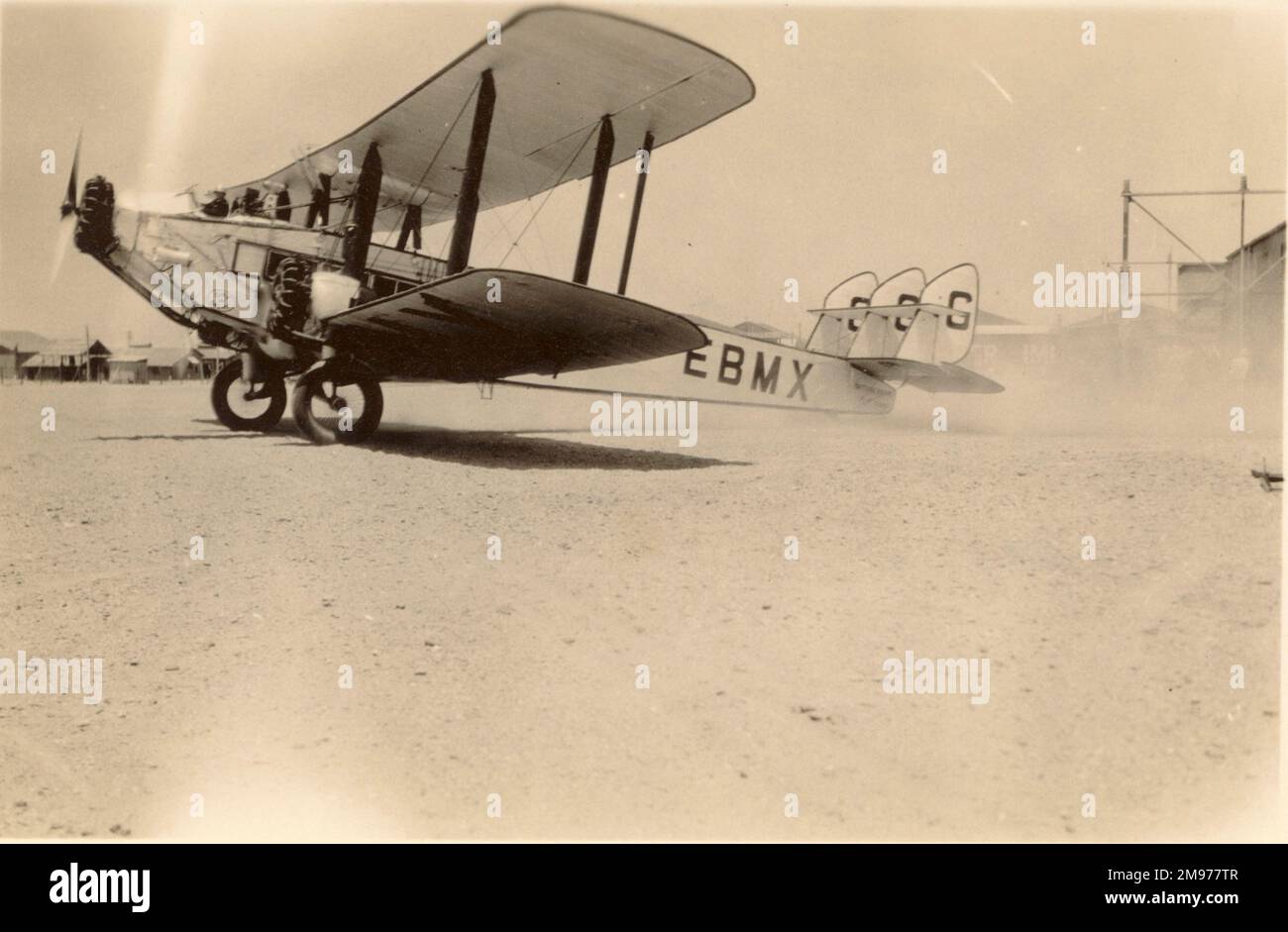 de Havilland DH66, G-EBMX, City of Delhi, of Imperial Airways, leaving Heliopolis for Karachi. Stock Photo