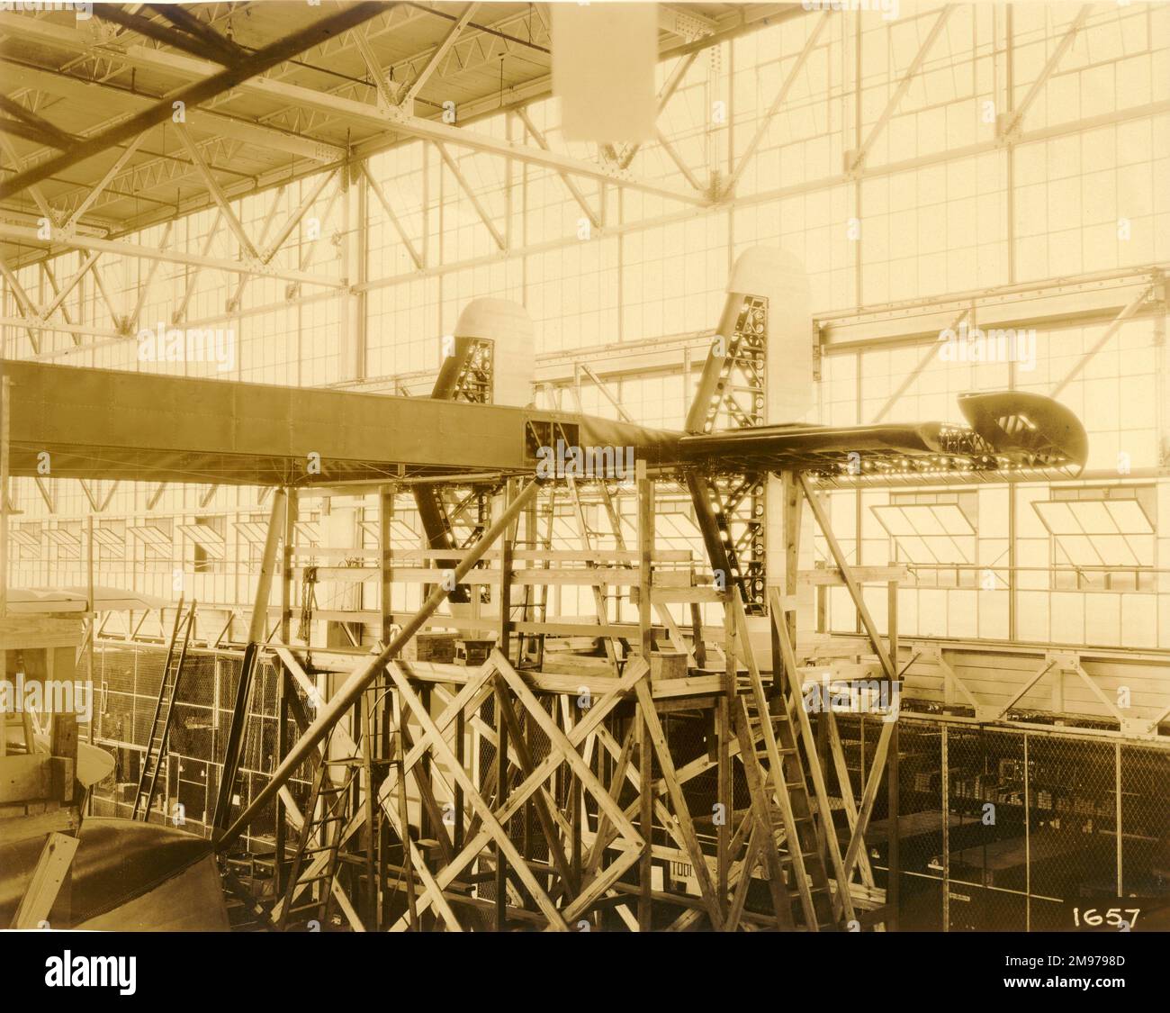 Sikorsky S40 outriggers, fins, rudders and stabiliser during construction. Stock Photo