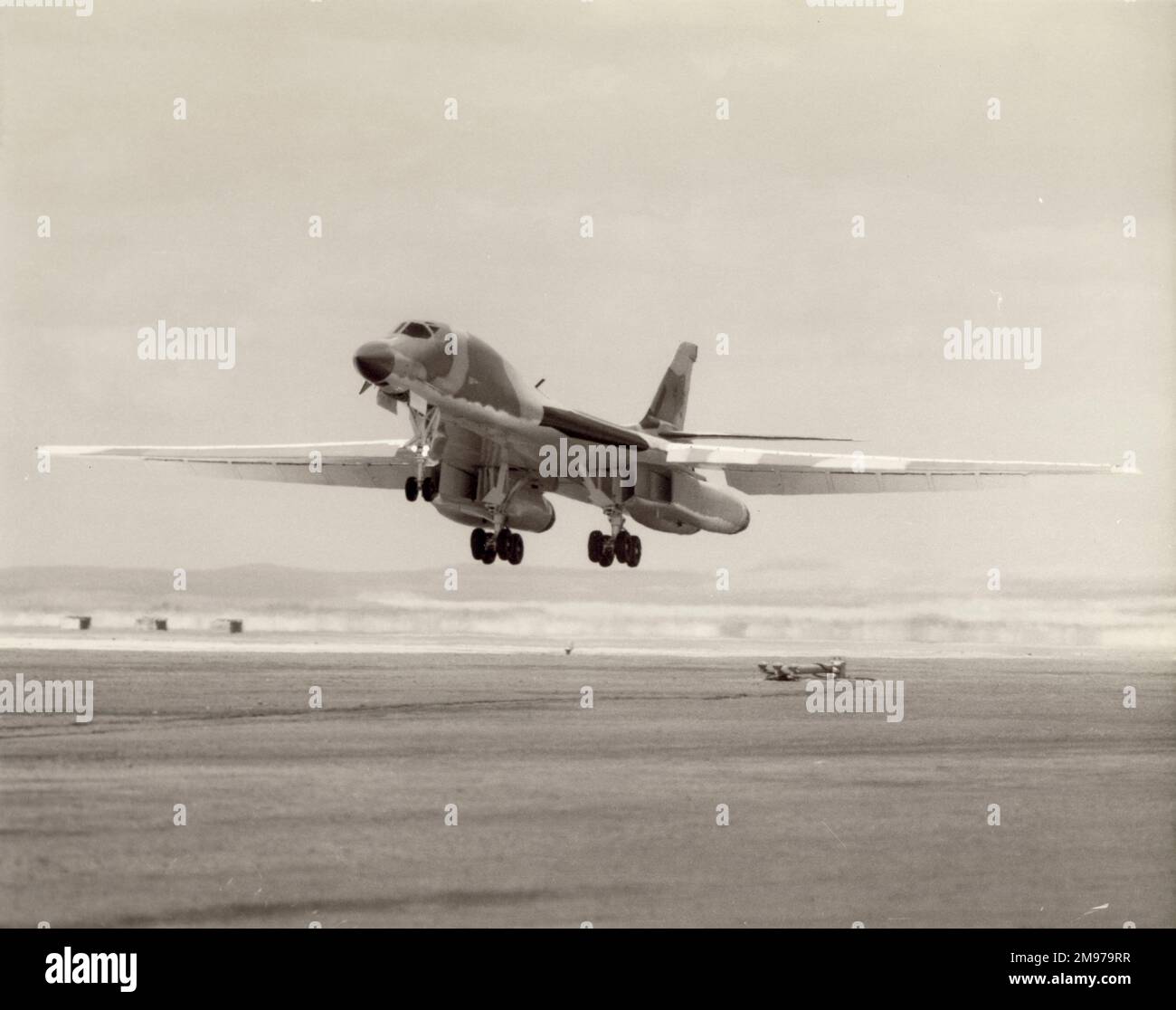 The fourth Rockwell B-1A, 76-0174, was fitted with B-1B offensive and defensive avionics. It made its initial flight at Edwards Air Force Base fitted with the new systems on 30 July 1984. Stock Photo