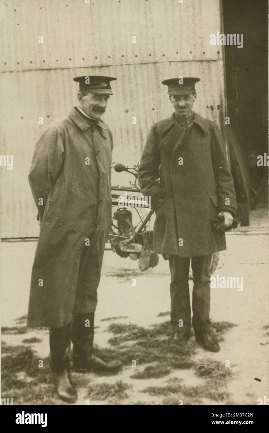 From Left: Major Frederick Hugh Sykes, 15th Hussars, OC in charge of records, RFC Military Wing, and Brigadier-General Sir David Henderson, Director of Military Training, War Office. circa 1912. Stock Photo
