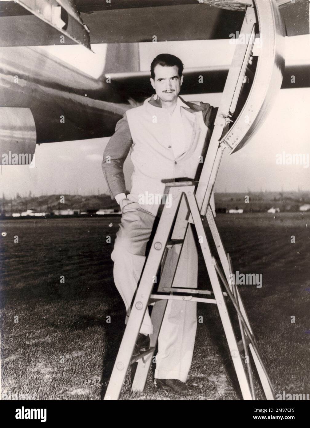 Howard Robard Hughes (1905-1976) about to board the second Hughes XF-11. Stock Photo