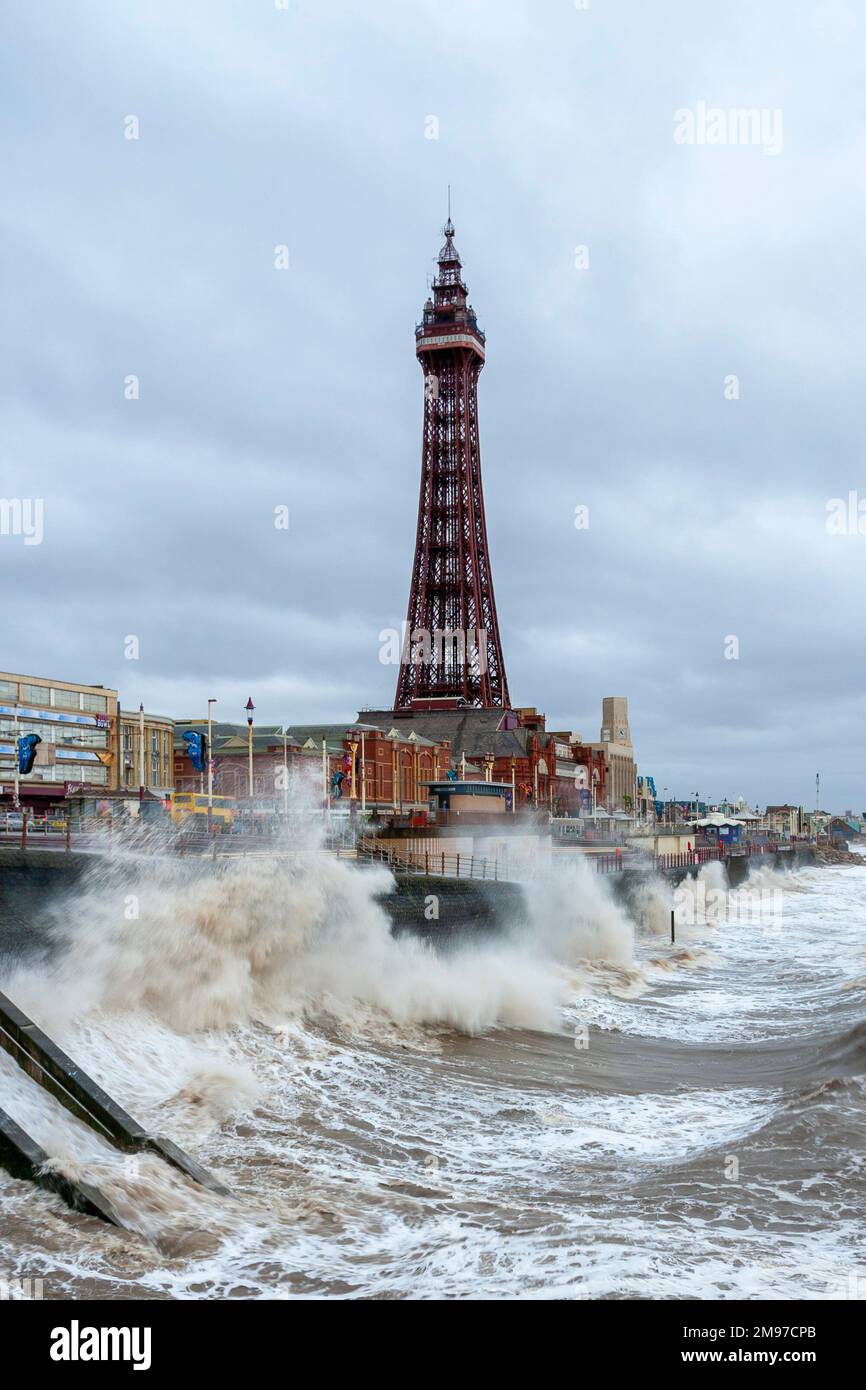 Blackpool tower during a storm, Lancashire, UK Stock Photo