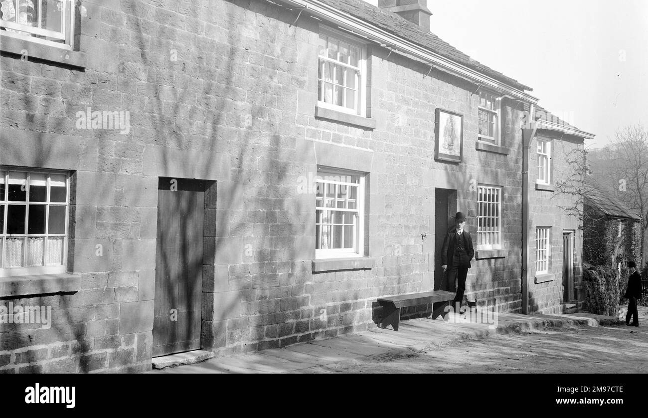 The Ship Inn, Wincle, Cheshire, in April 1908 - a scene virtually unchanged to this day as the Ship still serves refreshment to travellers over a hundred years on. Stock Photo